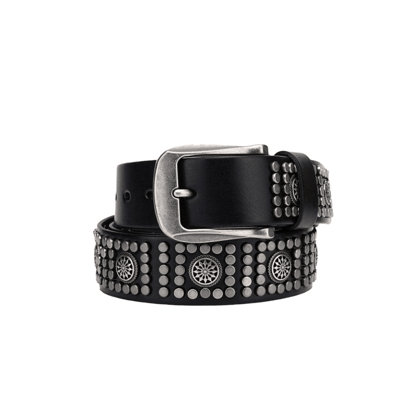 Studded Belt For Men, Silver Buckle, Makan Model