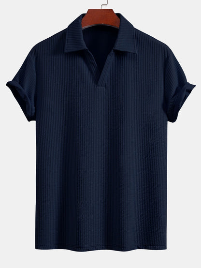 Textured V-Neck Polo & Shorts