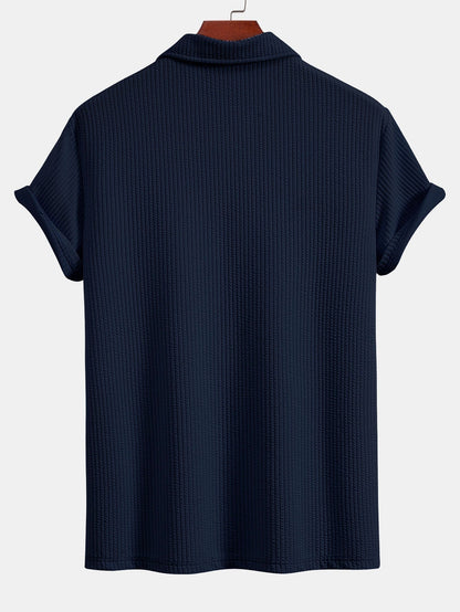 Textured V-Neck Polo & Trousers Set