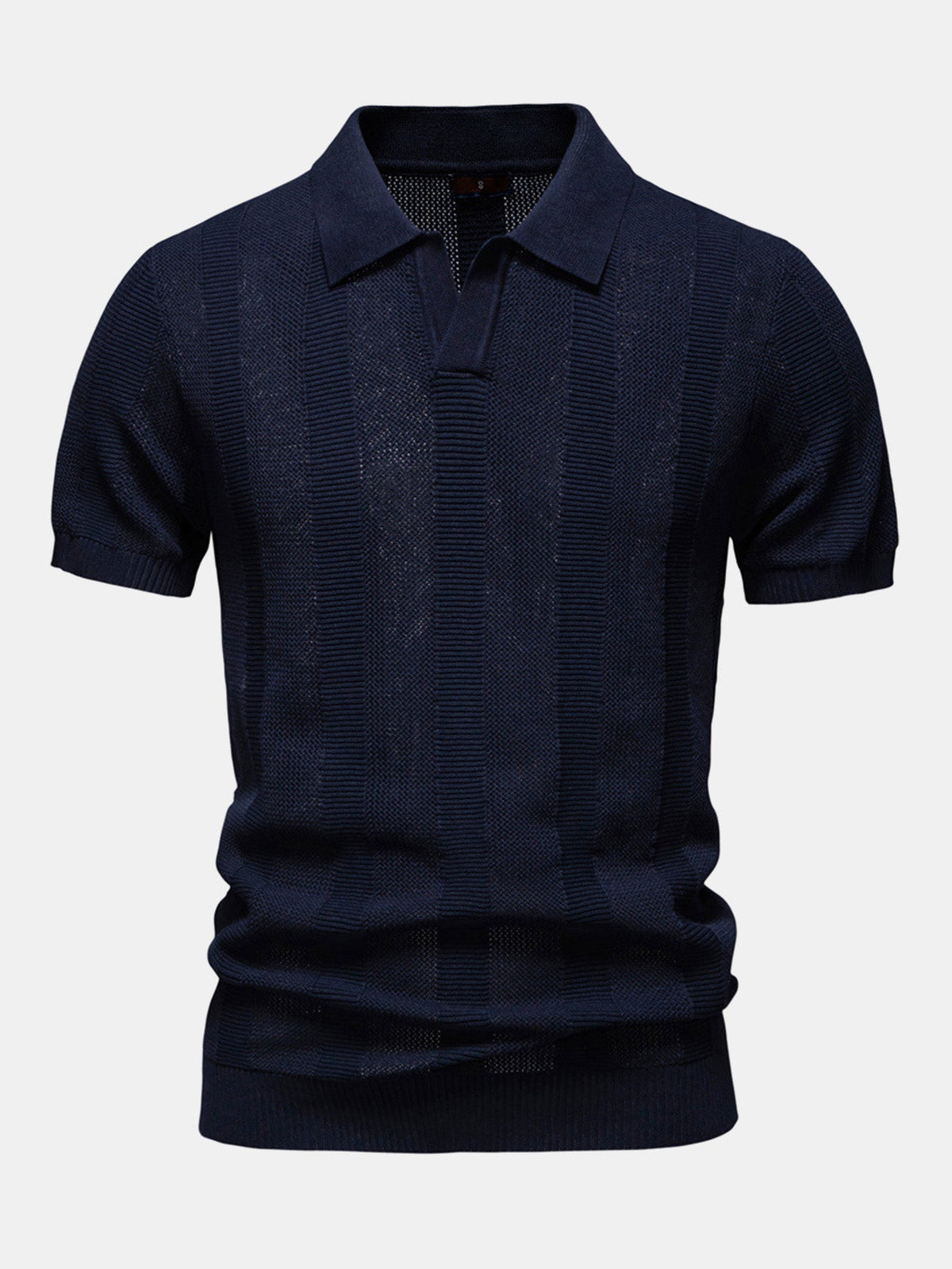 Striped Hollow Knit V-Neck Polo