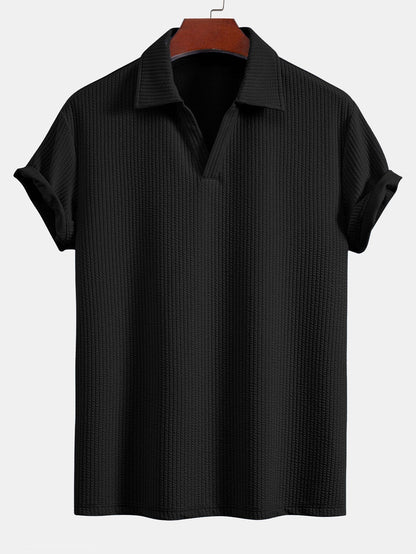 Textured V-Neck Polo & Shorts