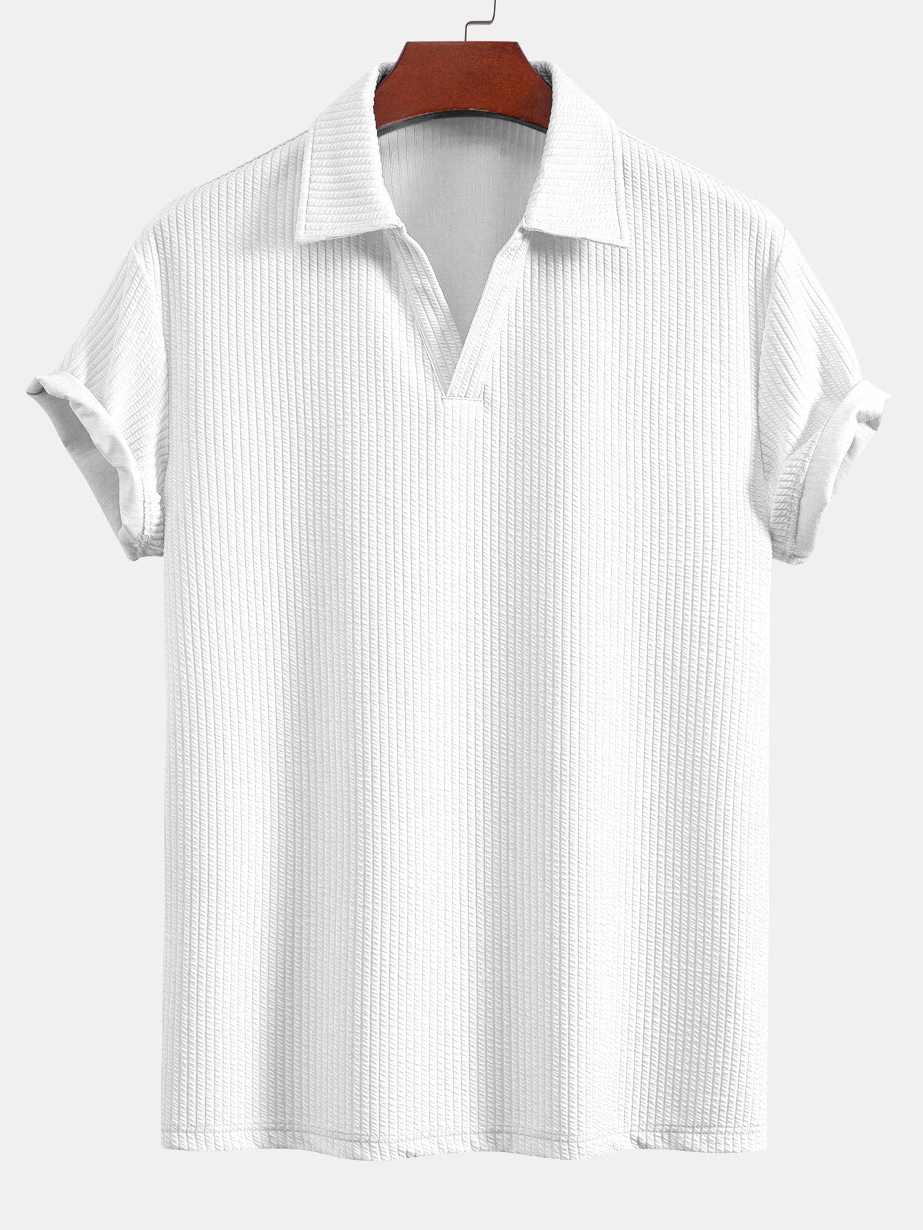 Textured V-Neck Polo & Shorts