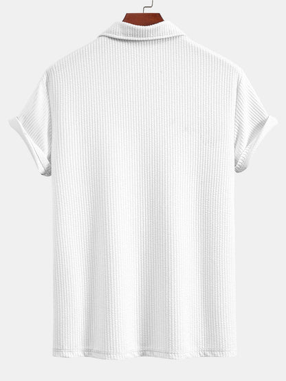 Textured V-Neck Polo & Trousers Set