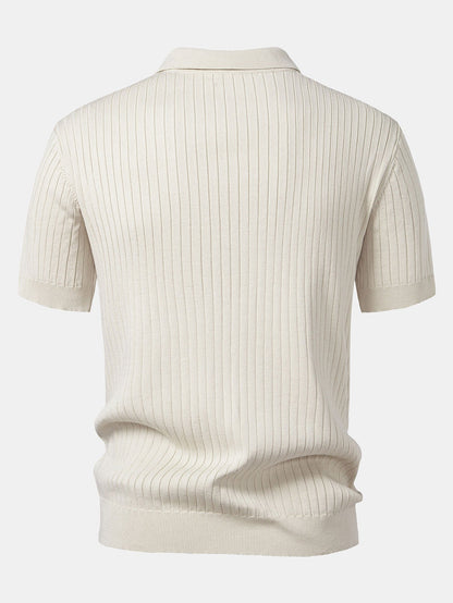 Striped V-Neck Knit Polo