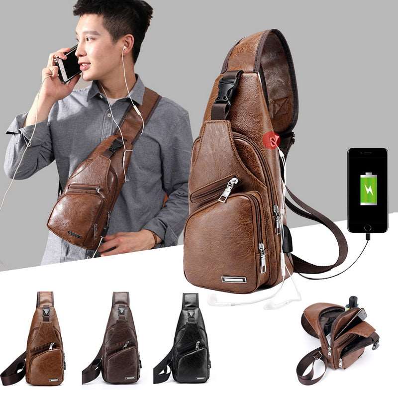 Men's Classic Leather Shoulder Bag - SANVELIER